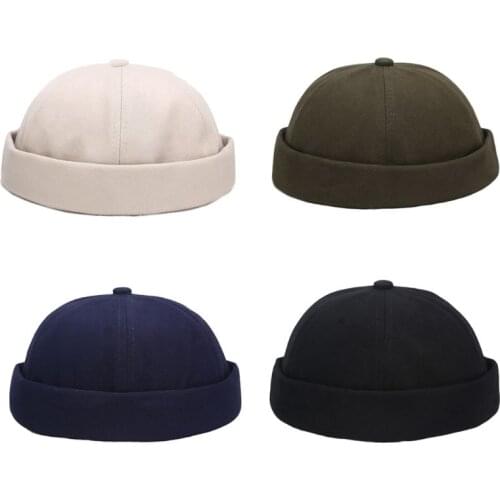 Men Women Retro Dome Melon Brimless Beanie Cap Solid Color Trendy 6 Panels Casual Cotton Docker Sailor Mechanic Hat Skullcap