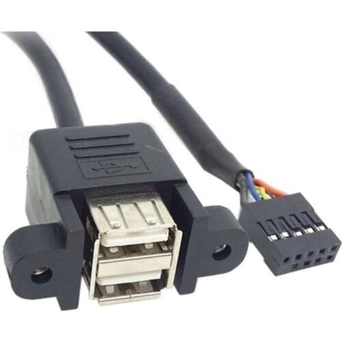 Stackable Dual USB 2.0 A Type Female to Motherboard 9 Pin Header Cable with Screw Panel Holes 30cm 50cm