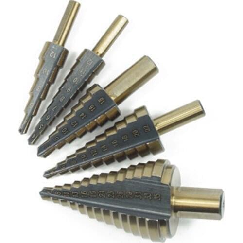 5-35/6-60/6-35/6-65/10-45/Inch 5pcs mm HSS Titanium Coated Step Drill Bit for Metal Wood Drilling Hole Cutter Step Cone Drill
