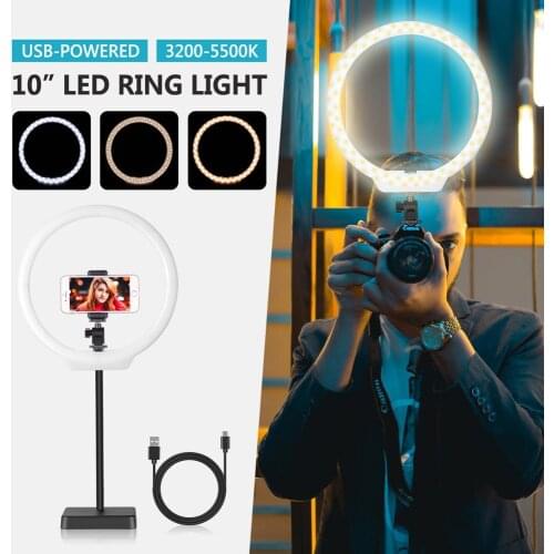 Neewer 10 inches USB-Powered LED Ring Light On-Camera Light with Stand Base, Soft Tube, Cellphone Clamp for YouTube, Make up