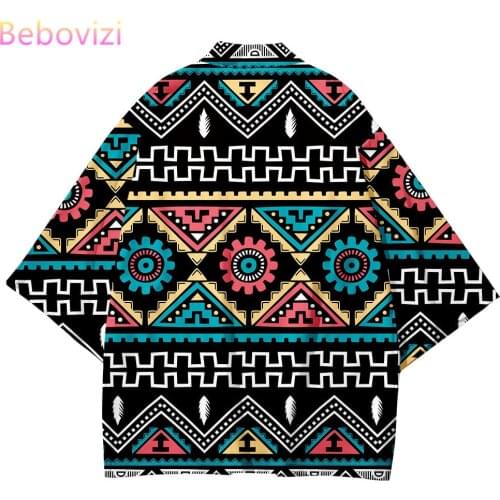 Japanese Fashion Kimono Streetwear Cardigan Robe 2021 Plus Size 5xl 6XL Retro Geometry Loose Women Men Haori Top Yukata Perform