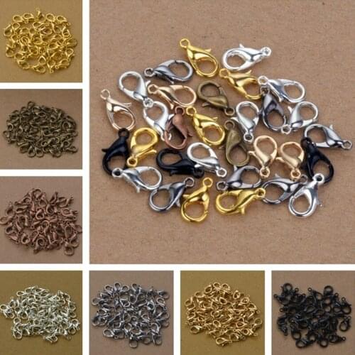 50pcs Lobster Clasp 12mm Bronze/Gold/KC Gold/Gun Black/Silver Lobster Clasps Hooks For Necklace bracelet DIY Jewelry Accessory