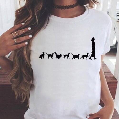 Women Graphic Cat Girl Cute Watercolor Short Sleeve 90s Fashion Cartoon Summer Print Female Clothes Tops Tees Tshirt T-Shirt