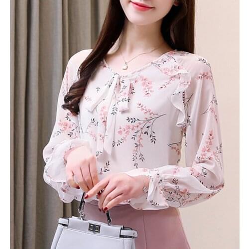 Woman Feminina WomenS Vintage Blouse Fashion Clothes 2020 Spring Autumn Sweet Floral Chiffon Shirts Female D0182