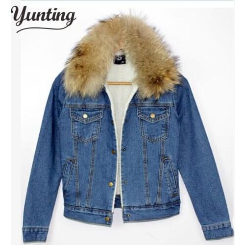 2021 winter outerwear denim cotton-padded jacket berber fleece liner wadded peacoat removeable fur collar jean smart short coat