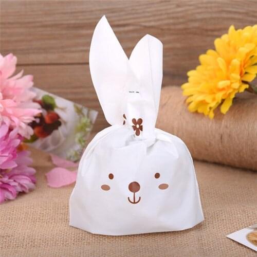 100Pcs Bunny Cookies Bag Rabbit Ear Plastic Candy Gift Packaging Bag Box Holloween Wedding Decoration Christmas Party Supplies