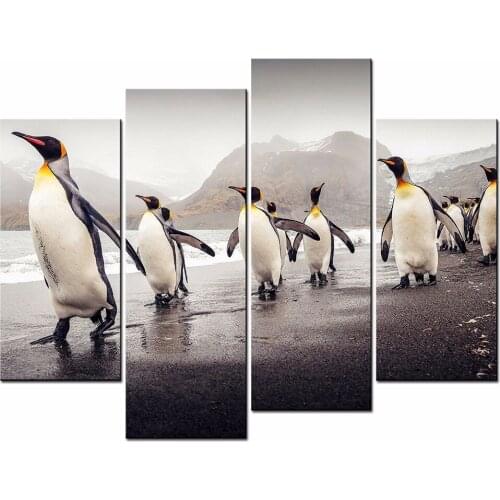 4 Panels Framed Antarctic penguins Painting Canvas Wall Art Picture Home Decoration Living Room Canvas Print Modern Painting