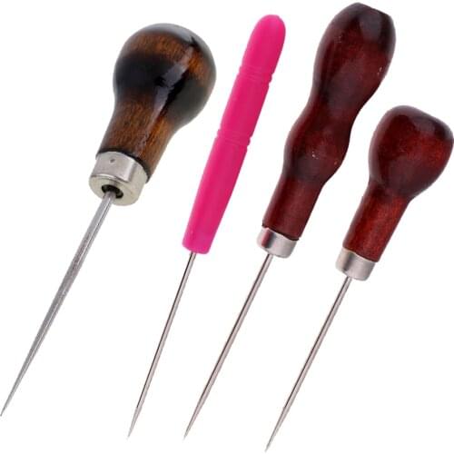 4X Plastic Wooden Handle Tailors Awl Tool for Beading, Carving, Stitch Repair, Leather Work, Piercing Holes and Shoemaking