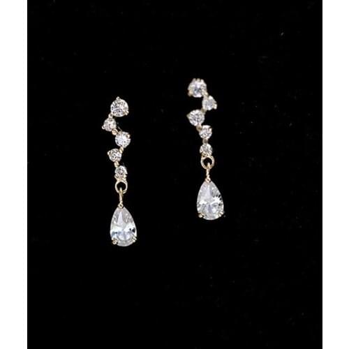 925 Sterling Silver Plated 14K Gold Zircon Shiny Elegant Vintage Wedding Geometric Ear Stud Drop Earrings Jewelry for Women Gift