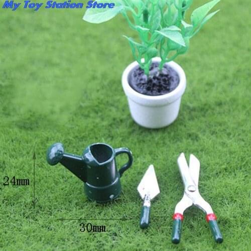 1/12 Dollhouse Accessories Mini Metal Watering Can Scissors Shovel Set Simulation Pruning Tool Toys for Doll House Decoration