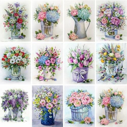 HUACAN 5d Diamond Painting Flower Mosaic Vase DIY Diamond Embroidery Cross Stitch Rose Home Decor Handicraft