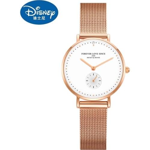 Disney Original Micky Minnie Couple Quartz Watches Stainless Steel Mesh Band Men Women Wristwatches Lady Montre Femme Watches