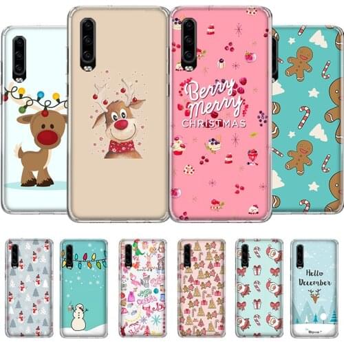 Cute Christmas New Year Cartoon Phone Case For Huawei P40 P30 P20 P10 Mate 30 20 10 Pro Lite P Smart Z 2019 Plus Art Cover Soft