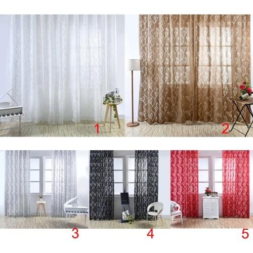 Flower Floral Sheer Voile Door Window Curtain Drape Panel Scarf Room Divider for Living Room Home Hotel Shop Cafe Decor