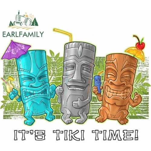 EARLFAMILY 13cm x 10cm For Tiki Time Mugs Funny Car Stickers Vinyl Car Wrap Decal Windows Decoration Waterproof Scratch-Proof