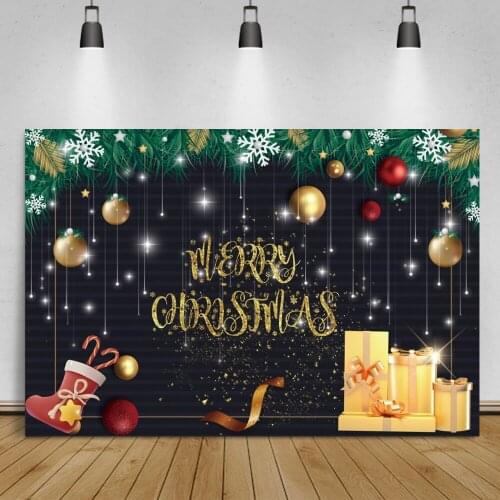 Laeacco Merry Christmas Family Party Photographic Background Gift Boxes Pine Leaves Gold Polka Dots Child Photocall Backdrops