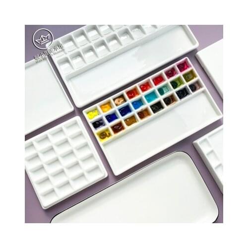 Ceramic palette ,Watercolor Painting Dish Water Powder Dish ,20/24 grid Big Toning area,Limited edition handmade white porcelain