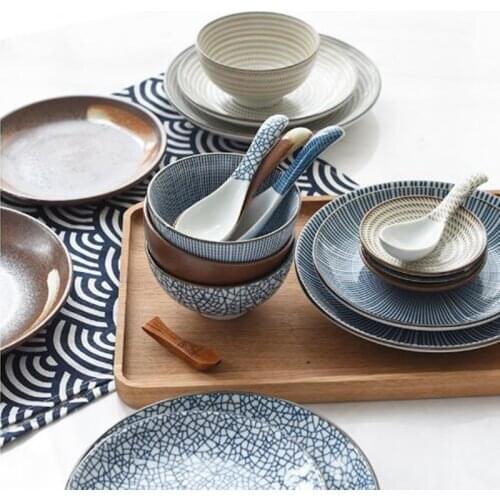 Japanese Style Ceramic Plate Sauce Dish Fruit Dessert Plate Classical Sushi Plate Rice Bowl Traditional Chinese Ceramic