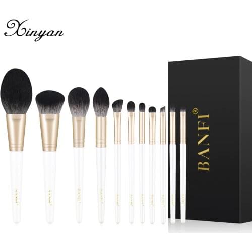 XINYAN 11pcs White Gold Makeup Brushes Set Eyelash Supplies Designer Foundation Powder Cosmetics Makeup Brush Lip Eyeliner Tools