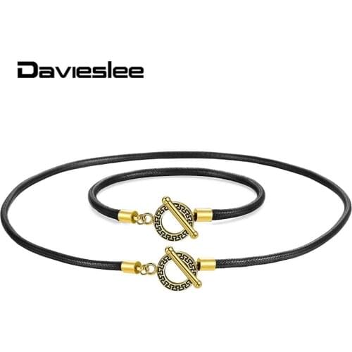 4mm Simple Black Man-made Leather Necklace Bracelet Jewelry Set for Men Women Toggle Clasp Fashion Jewelry Best DSL002