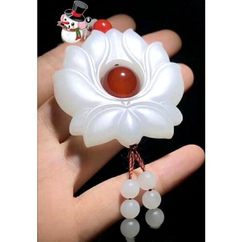 Beautiful Sea tridacna lotus Pendant Jade grade Giant clam Amulet purify spirit Organic gem