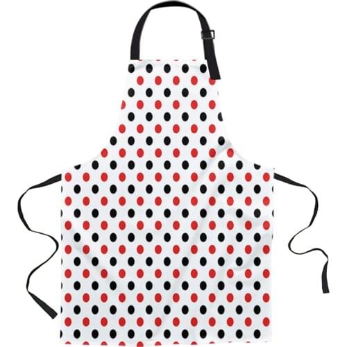 Red Black Wave Dot Pattern Apron Woman Adult Bibs Home Cooking Baking Coffee Shop Cleaning Canvas Aprons Kitchen Accessory