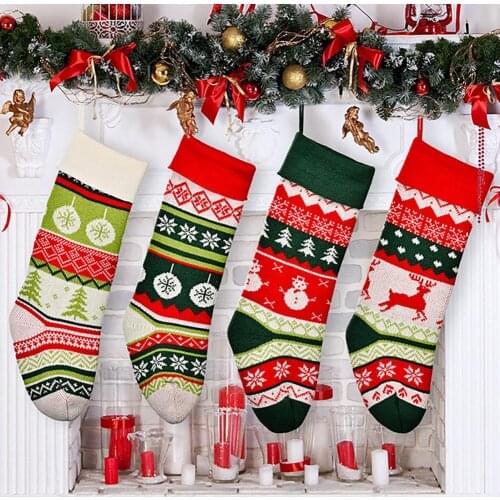 Creative Snowman Pattern Christmas Stocking Fine Texture Elastic Knitted Fabric Stocking Gift Bag for Home