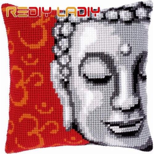 Cross Stitch Cushion Cover Buddha Portrait Throw Pillows 100% Acrylic Yarn Pillow Case Chunky Cross-Stitch Kits Arts & Crafts