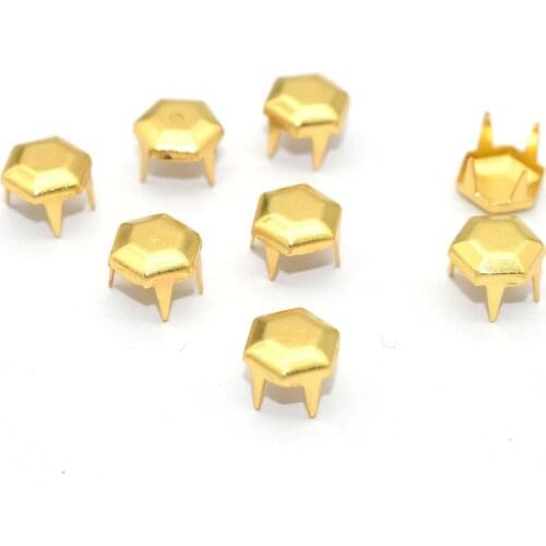Metal Gold hexagon Claw Studs 4 Cone Claw Rivets Spike Nailheads Rivets For DIY Craft Making Jacket Bags Belts Leather Craft