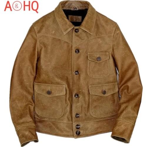 Retro Real Leather Jacket Men Spring Autumn 100% Cowhide Leahter Coat Short Slim Fit Leather Jackets for Men 2021 KJ6997