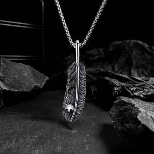 Mens Necklace Goth Punk Stainless Steel Feather Chain Pendant Trend Personality Jewelry Accessories Cool Boy Men Necklaces