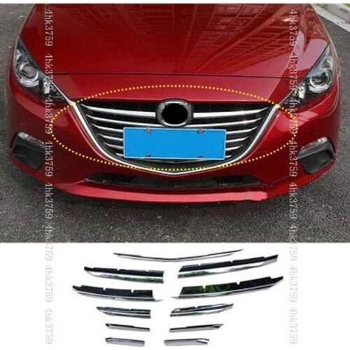 Fit For Mazda 3 Axela 2014 2015 2016 Chrome Front Center Grille Strips Cover Trim 11pcs