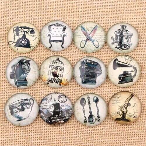 Onwear Mixed round dome vintage chair telephone scissor pistol car photo glass cabochon 10mm 12mm 14mm 18mm 20mm 25mm