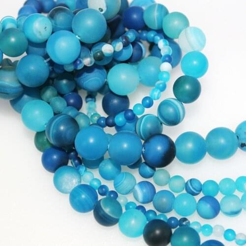 Wholesale Natural Stone Blue Matte Stripe Agates Beads Round Loose Beads for Jewelry Making Necklace Bracelet DIY 4 6 8 10 12mm