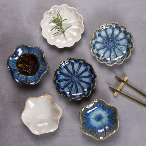 Originality Ceramics Plate Flavor Small Dish Seasoning Dish Food Plate A European Flower Dish Ceramics Tableware White Blue