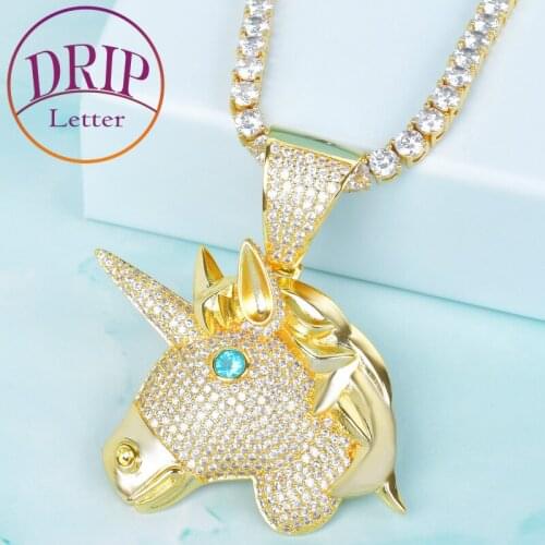 Animal Horse Head Gold Color Necklaces Unicorn Pendants for Men Hip Hop Jewelry For Gift