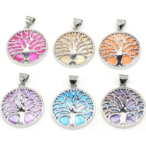 Natural Mother of Pearl Shell Pendants Round Hollow Tree Shape White Shell Abalone Shell Charms Pendants for Jewelry DIY Making