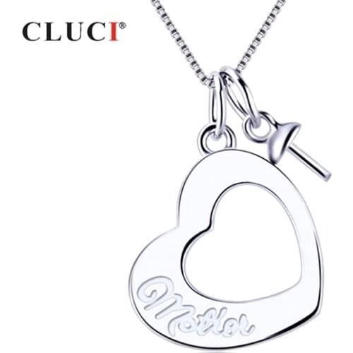 CLUCI Silver 925 Simple Charms Pendant Gift for Mother Love Heart Wish Pearl Pendant Mounting Women Mother' Day Jewelry SP404SB