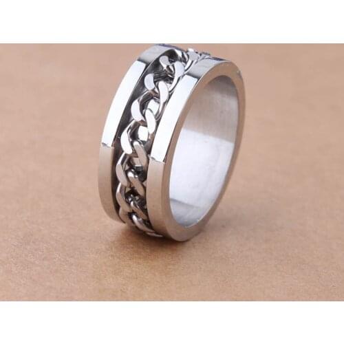 Sliver color fashion jewelry Christmas gift rock and roll punk high Rotating quality titanium steel chain finger rings women men