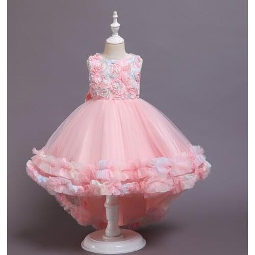 Party Wedding Dress Mesh flowers polyester for Children Ruffles Sequin Belt tailed Show Dress Birthday Prom Dresses vestidos