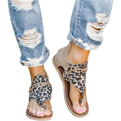 Womens Ladies Casual Posh Vintage Leopard Flip Flop Comfy Sandals Zipper Shoes Women Shoes 2020