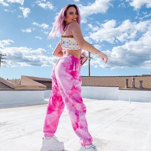 Tie Dye Print Joggers High Waist Women Sweatpants Loose Elastic Waist Long Harem Trousers Streetwear Female Sports Pants