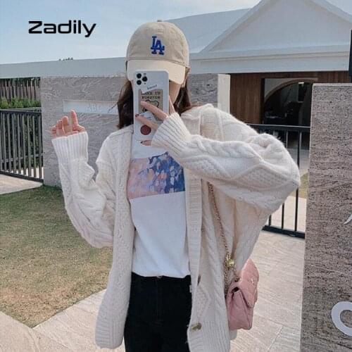 Zadily Korean Style Winter Chic Hooded Womens Sweater Casual Button Up Knit Female Cardigan Coat 2021 Autumn Female Clothing