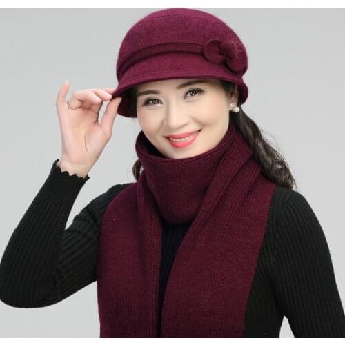 Winter Rabbit Wool Basin Cap Warm Mother Grandma Fashion Fisherman Hat Adult Women Elegant Soft Pure Color All-match Scarf H7156