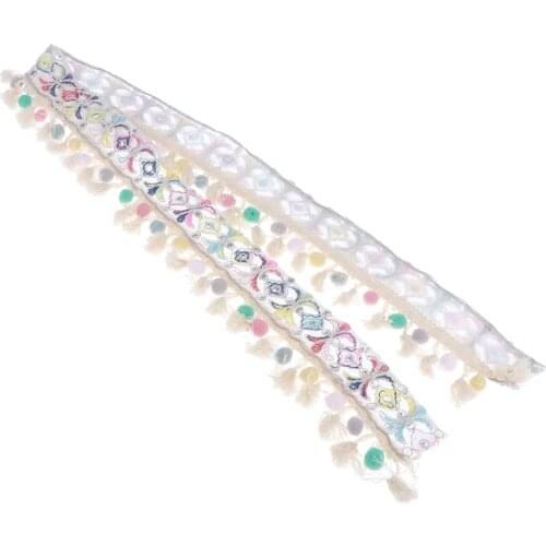 1 Yard 5cm Sequins Jacquard Ribbon Trim with Pompom Ball Sewing Craft Decor