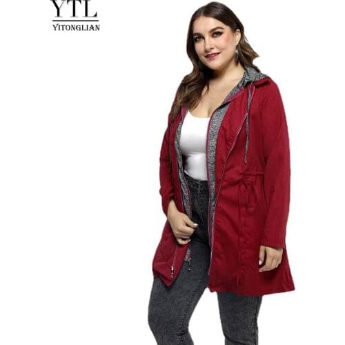 2021 Womens Winter Mid-length Patchwork Jacket With Zipper Casual Outer Clothing Fake Two-piece Hooded Plus Size Female Coats