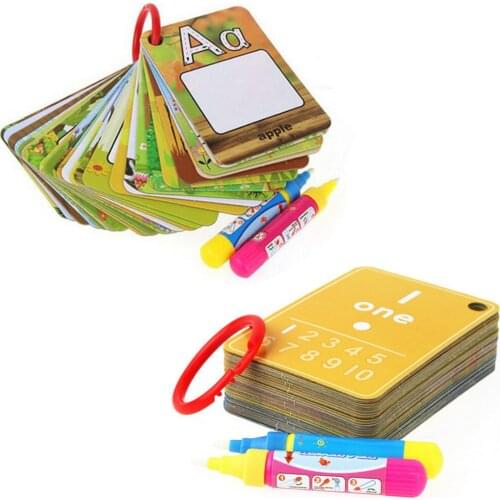 26pcs Reusable Water Coloring Cards Board Alphabet Word Doodle Pad Education Toys with 2 Drawing Pens for Children Toddlers