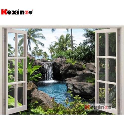 5d DIY Diamond Painting Window Spa,full Diamond Embroidery natural scenery Cross Stitch,rhinestone Decorative