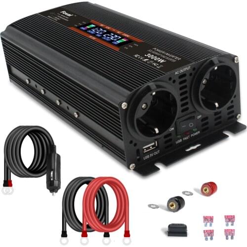 LCD 3000W Car Inverter DC 12V/24V to AC 220V 230V Voltage Display Solar Power Converter Dual EU Socket Replaceable Fuse инвертор
