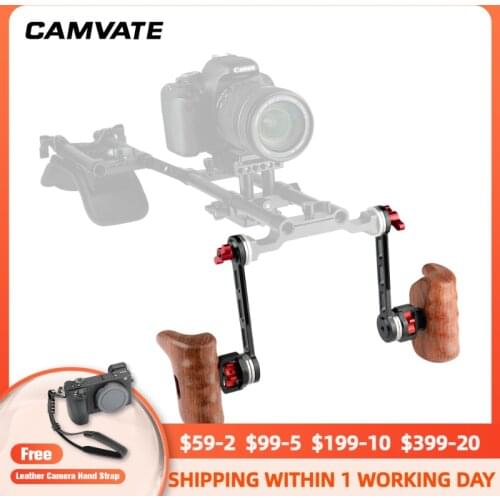 CAMVATE Wooden Handle (Left&Right) with Nato Rail Rosette Extension Arm C1698 camera photography accessories